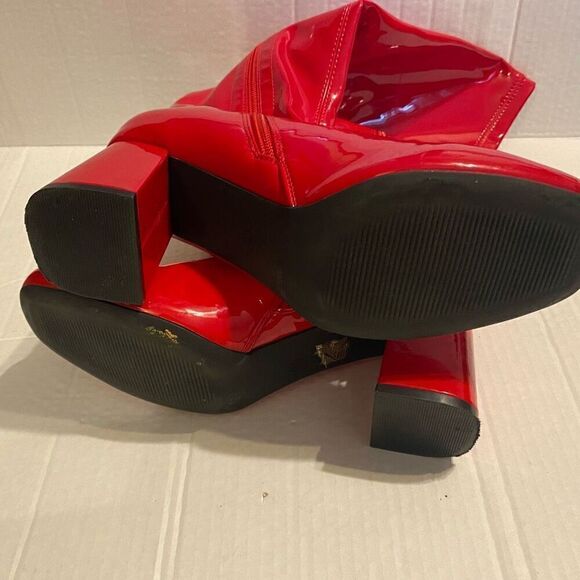 DREAM PAIRS Women’s Square Tor Chunky Knee High Red Boots Side Zip Size 9 - Picture 3 of 9